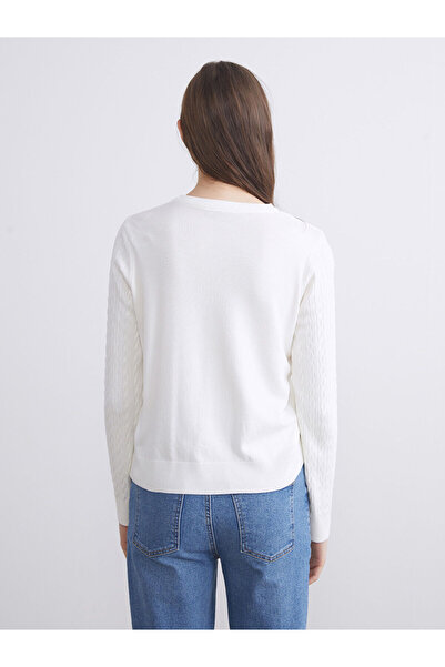 LC Waikiki LCW Modest Ekru Bisiklet Yaka Kendinden Desenli Kadın Triko Hırka W5FF90Z8
