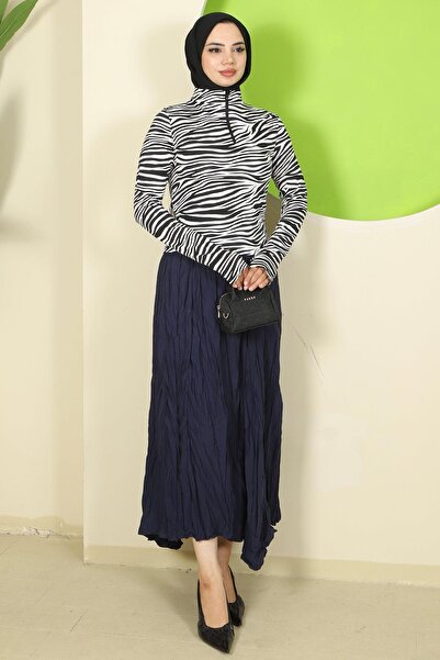 hafsamina Φορμάκι με φερμουάρ με σχέδιο ζέβρας λευκό HM2832