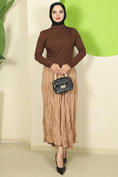 hafsamina Καφέ φορμάκι με ντραπέλι HM2826