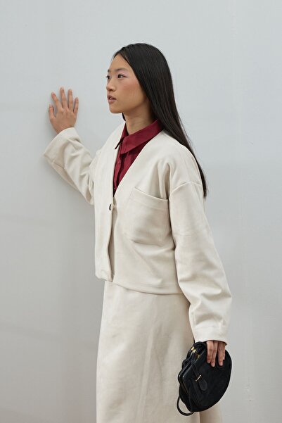 Ceylan Otantik Μπουφάν με μία τσέπη από κρεμ σουέντ