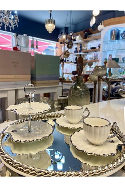 ACAR Çirpan Ev Shelly Silver 5 Piece Turkish Coffee Cup Set
