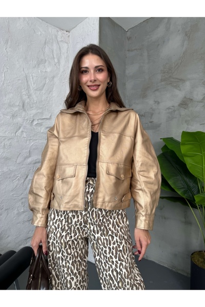 Elif Özbey Butik Gold Premium Front Zipper Jacket