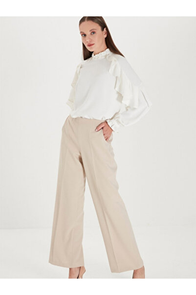 Zühre Women's Waist Elastic Detailed Wide Leg Fabric Trousers P-0102
