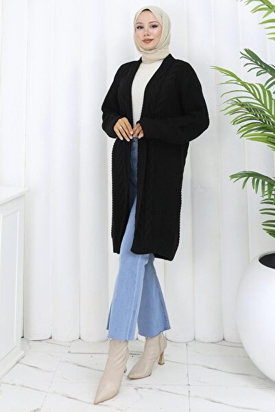 hafsamina كارديجان تريكو بنمط محبوك من أرابوي باللون الأسود HM2837