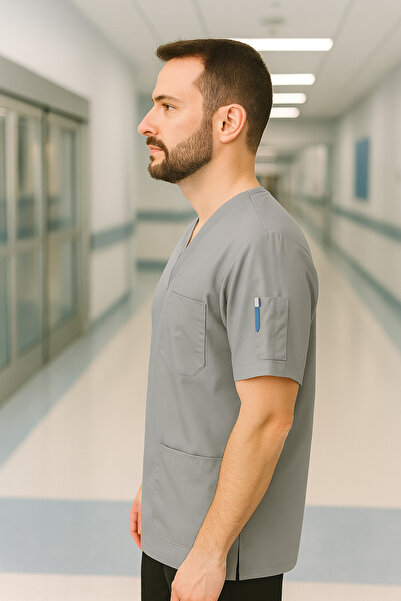 mirach Men's 4-Pocket Nurse and Doctor Scrubs Single Top Uniform Hospital Surgical Gown Comfortable Medical Clothing