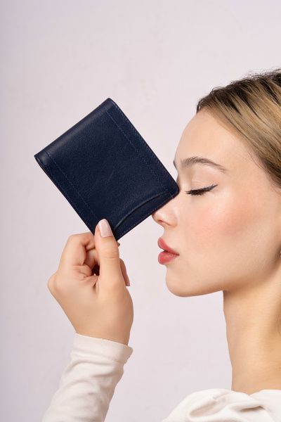 CüzCan Navy Blue Genuine Leather Men's Wallet and Braided Belt Set - Special Day Gift - Groom's Gift (Ultra Luxury)