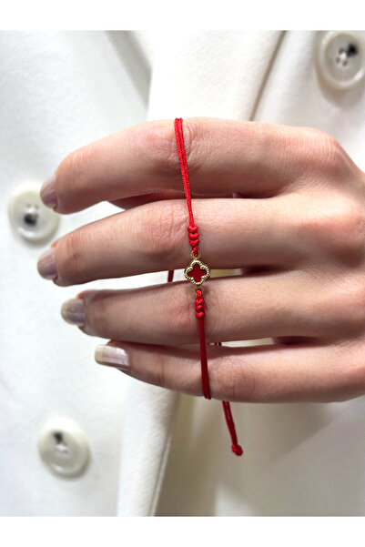 DİAMİNE PIRLANTA Yılbaşı Hediyesi 14 Ayar Altın Mini Taşlı Yonca İp Bileklik