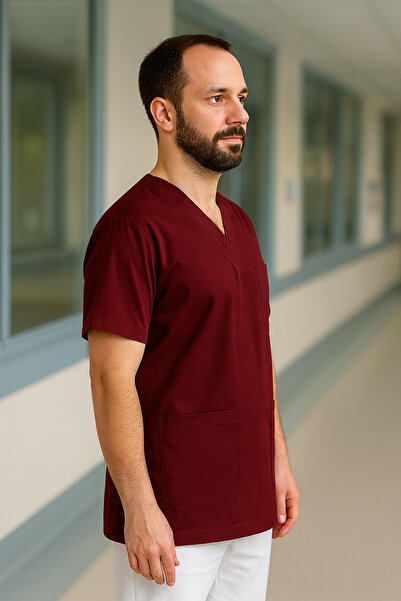 mirach Men's 4-Pocket Nurse and Doctor Scrubs Single Top Uniform Hospital Surgical Gown Comfortable Medical Clothing