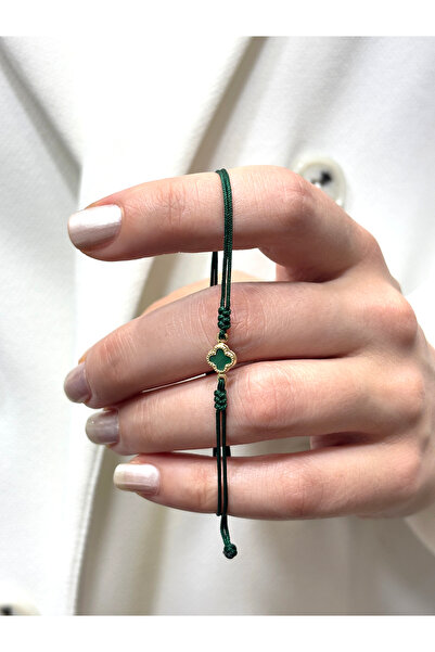 DİAMİNE PIRLANTA 14 Ayar Altın Mini Taşlı Yonca İp Bileklik