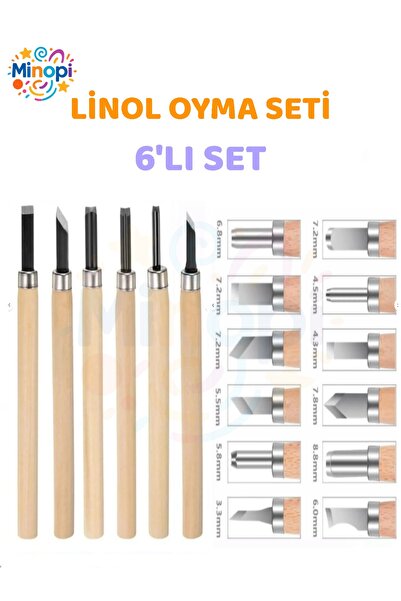 Minopi Linol Oyma Seti 6 Parça 1 Paket Linol Oyma Kesme Bıçak Seti 6 Bıçaklı Linolyum Baskı Ahşap Saplı