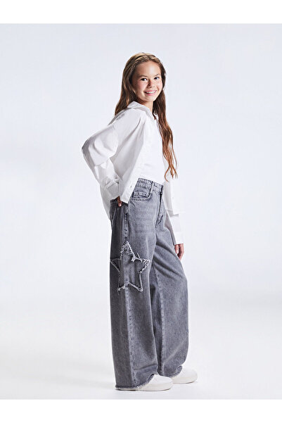 LC Waikiki LCW Kids yeni sezon Yıldız Nakışlı Wideleg Kız Çocuk Jean Pantolon
