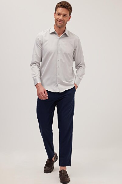 Tudors Erkek Regular Fit Klasik Kesim Pamuklu Düz Açık Gri Gömlek