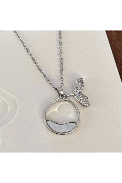 TURKAFONE قلادة أنيقة مرصعة بالأحجار الكريمة باللون الفضي