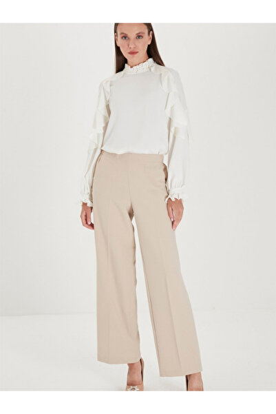 Zühre Women's Waist Elastic Detailed Wide Leg Fabric Trousers P-0102