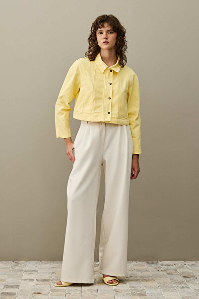 Fahhar Godeli Crop Denim Jacket Yellow