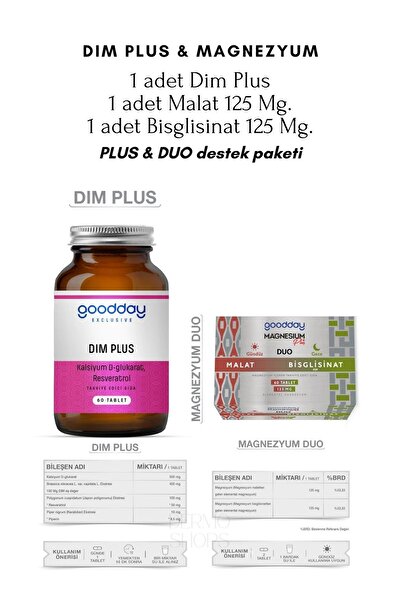 goodday PLUS & DUO Paket | Dim Plus 60 Tablet - Magnezyum MALAT & Bisglisinat Set - DS