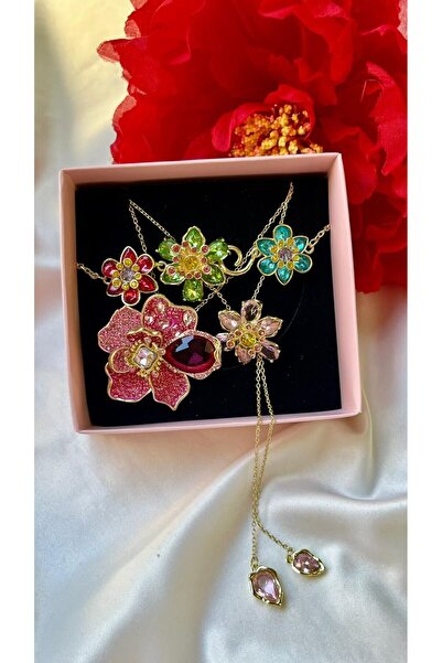 Roya Happiness ZİRKON TAŞLI RENKLİ ÇİÇEKLİ Y KOLYE LYDYLLA KOLYE SEVGİLİYE KI...