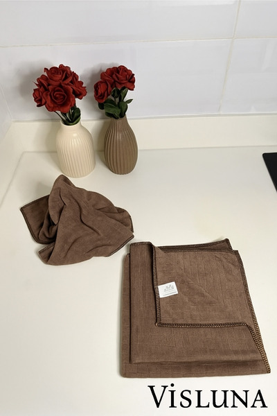 VİSLUNA (3 Τεμάχια) Καφέ Πανί Καθαρισμού Κουζίνας 40*40 εκ. Μαλακό Ύφασμα Μικ...