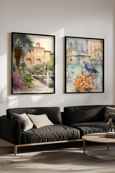 STARYUNA Set de pictură cu efect de acuarelă cu cadru negru, cu grădina de pa...