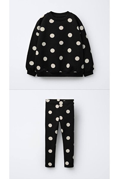 Lolliboomkids Girl's Black and White Polka Dot Sweatshirt Leggings Top and Bottom Set Polkadot
