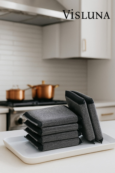 VİSLUNA ( 4 Adet ) Sihirli Paslanmaz Telli Bulaşık Süngeri Lüks kalite