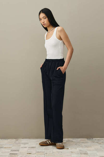 Fahhar Wide Leg Sweatpants Navy Blue