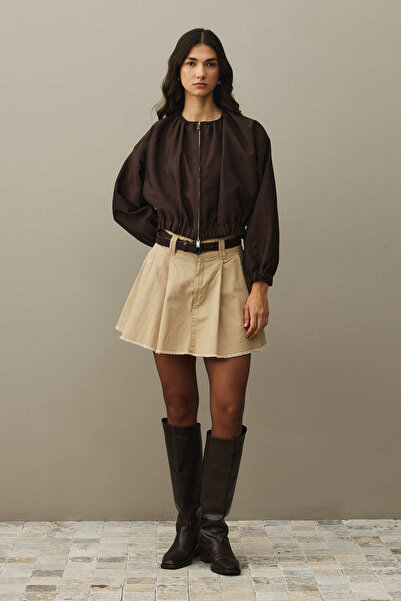 Fahhar سترة بومبر بسحاب باللون البني الداكن