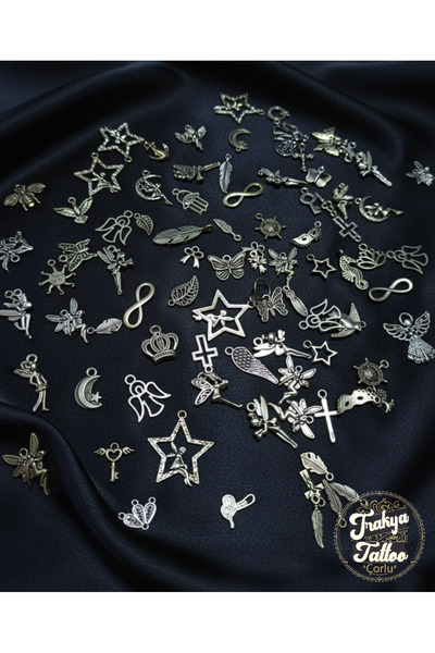 Trakya Tattoo Gümüş Renk 12 Adet Karışık Rastgele Minimal Kolye Ucu
