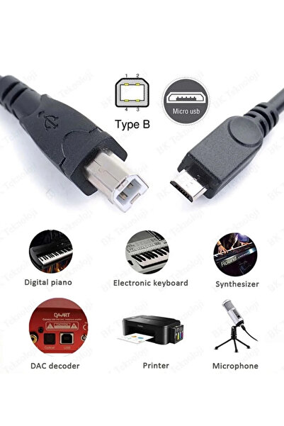 harry Micro Usb To Usb-b Midi - Otg Tablet Telefon Yazıcı Kablosu 1.5 Metre