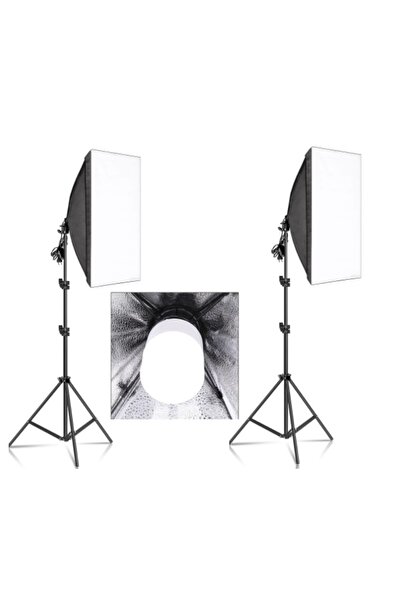 Lens 50x70 Softbox 50 wat Güçlü Led Ampullü Youtube Video ve Fotoğraf 2li Softbox Sürekli Işık Seti