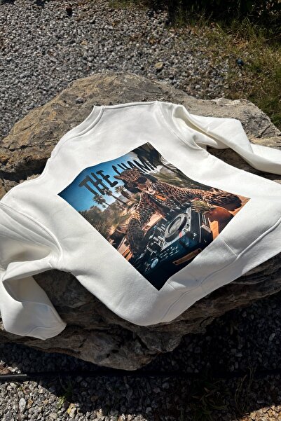 The Champ Clothing Παιδικό φούτερ Oversize DJ Leopard Printed White – Λαιμόκοψη, φλις με 3 κλωστές