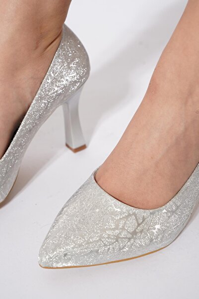 Moda Pie Opefe Düz Gova Women's Evening Dress Shoes Silver Glitter