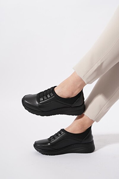 Moda Pie Elena Pre-Stretch Elastične Prava koža Ženske Cipele Crna Koža