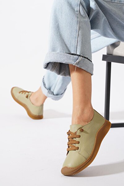 Moda Pie Παπούτσια από γνήσιο δέρμα με λάστιχο με ραφή στη σόλα, πράσινο δέρμα