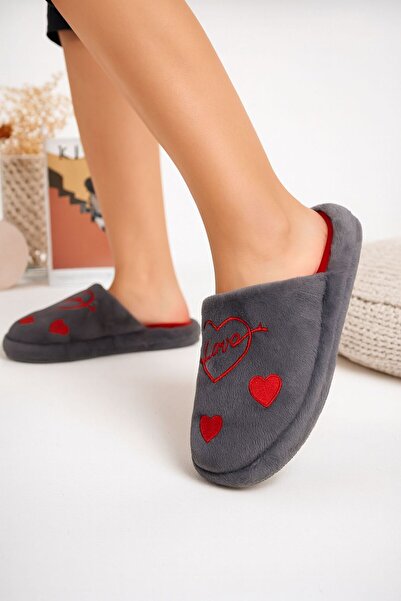 STOCON Papuci de casă anti-alunecare, anti-zgomot, cu broderie Hearted Love, papuci de casă pentru mireasă și mire, STC1173