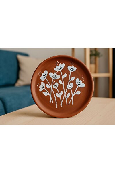 Comlekevi toprak saksı El yapımı çiçek desenli toprak saksı