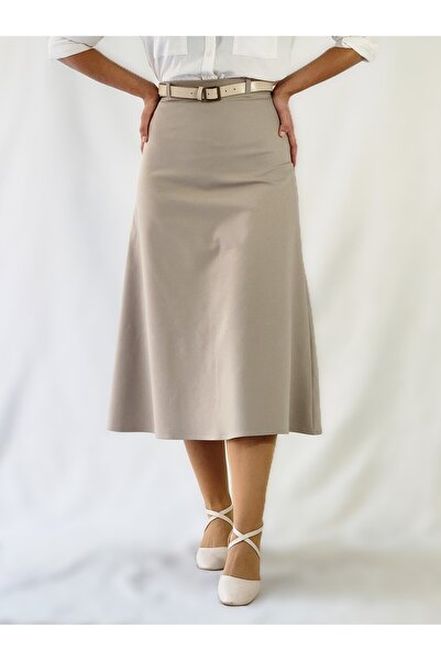 YAXİ FUSTA DETALIATA CU CENTURA, LUNGIME MIDI, LARGA, BEJ, TAPIȚĂ