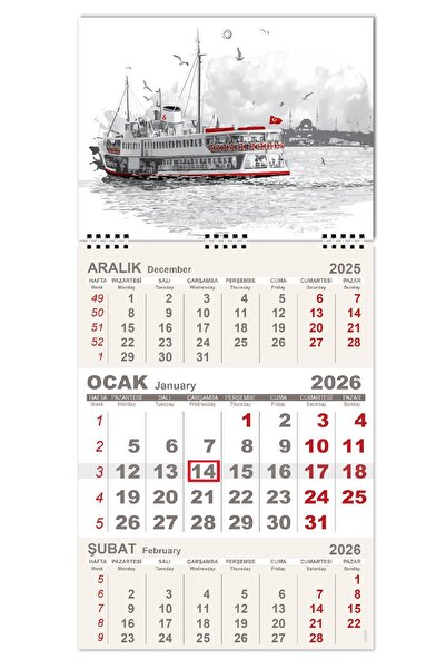 StickerArt 2026 Minik Boy Gemici Takvimi Denizci Duvar Takvimi 24x52 cm