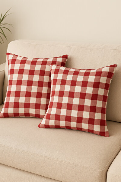 GALATATEKS Plaid Fabric Throw Pillow 2 Pieces Red