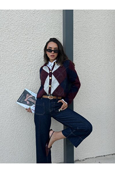 minaaise Dámský bordó kardigan s knoflíky 5570