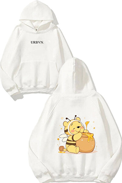 urbvn سويت شيرت أبيض كبير الحجم مطبوع عليه تصميم Honey Winnie