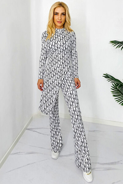 FashionForYou Casual outfit, Agathea, flared tetra pants and long asymmetrical blouse, White Disco