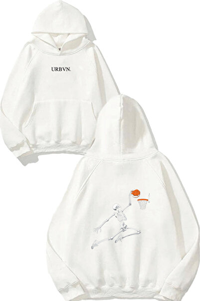 urbvn سويت شيرت أبيض كبير الحجم مطبوع عليه تصميم كرة السلة على شكل جمجمة
