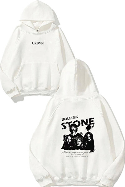 urbvn سويت شيرت أبيض كبير الحجم مطبوع بتصميم رولينج ستون