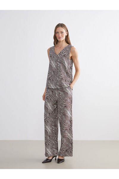 LC Waikiki Brown Elastic Waist Zebra Patterned Women's Trousers