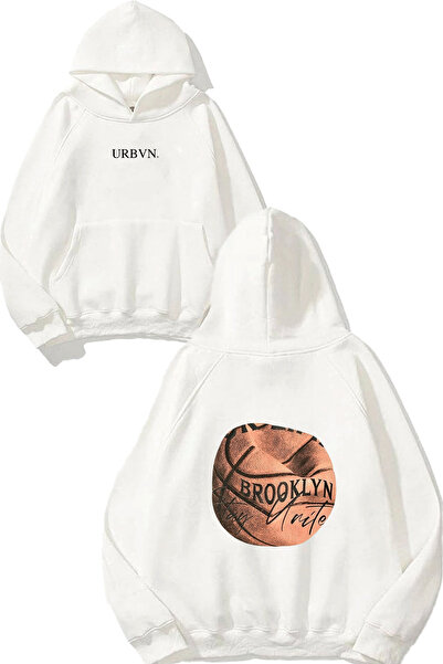urbvn سويت شيرت أبيض كبير الحجم مطبوع بتصميم بروكلين