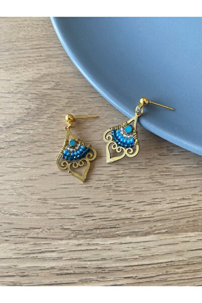 dela otantik El Yapımı Altın Renkli Boncuklu Otantik Sallantılı Küpe – Etnik Bohem Renkli Bijuteri Takı