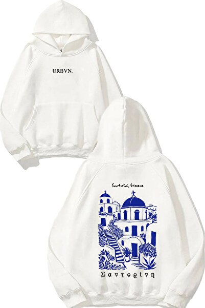 urbvn سويت شيرت أبيض كبير الحجم مطبوع بتصميم اليونان