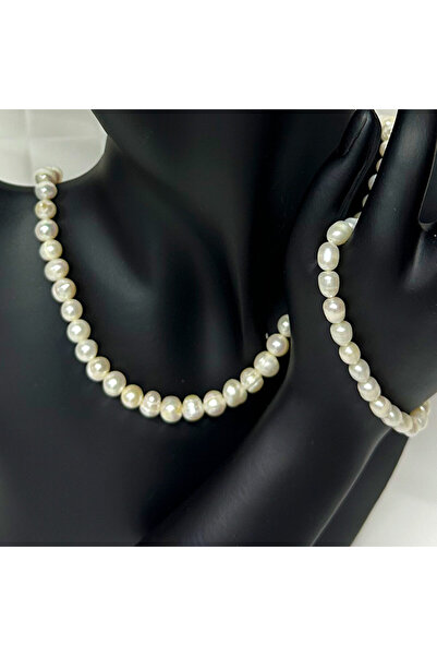 FashionForYou Precious Pearls accessory set, necklace, earrings and bracelet made of cultured pearls, in gift box, White