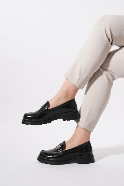 Moda Pie Pantofi de damă Leffen cu cataramă laterală, negru, încrețit